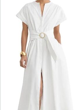 Reiss Ivory Midi Dress with Decorative Belt